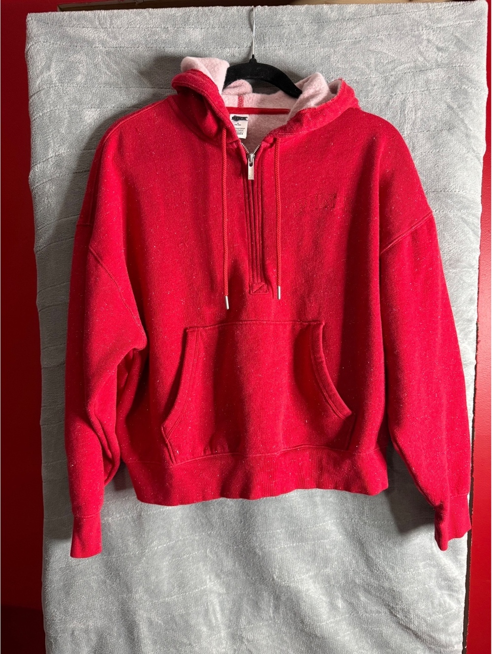Victoria's Secret PINK Red Sparkle Glitter Fleck Hoodie & Sweatpants Lounge Set